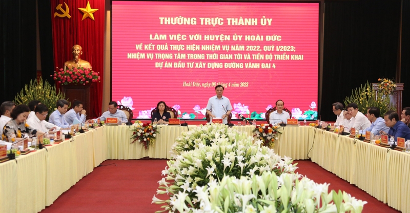 Thường trực Thành ủy Hà Nội làm việc với Ban Thường vụ Huyện ủy Hoài Đức