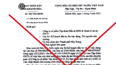 Khánh Hòa yêu cầu xử lý văn bản giả mạo về dự án Ocean Hills