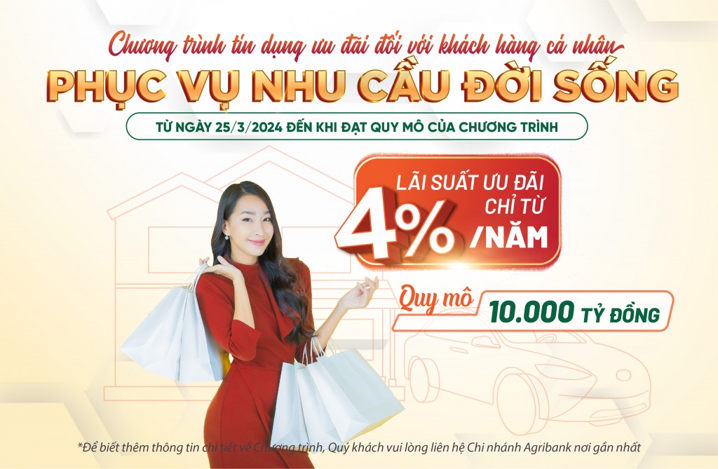 Ưu đãi khách hàng vay vốn phục vụ nhu cầu đời sống với lãi suất cho vay ngắn hạn chỉ từ 4,0%/năm