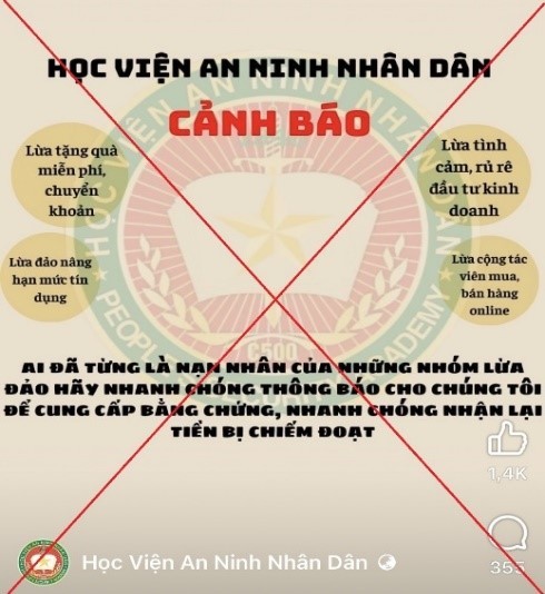 Cảnh báo trang facebook giả mạo Học viện An ninh nhân dân