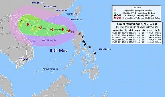 Bão số 3 được dự báo rất mạnh, di chuyển theo hướng Tây Tây Bắc