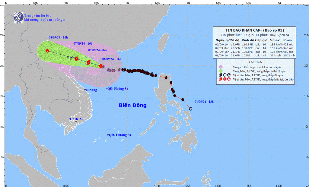 Tin bão mới nhất 17h ngày 6/9: Vùng gần tâm bão gió giật trên cấp 17