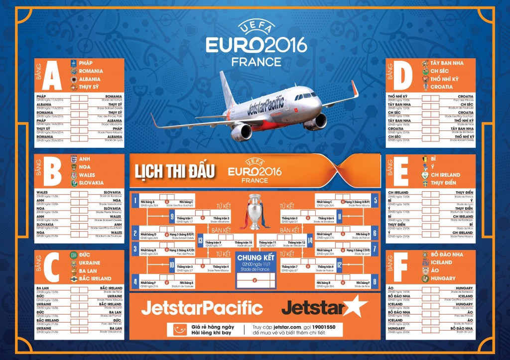 Tặng lịch thi đấu Euro 2016 cho khách đi máy bay