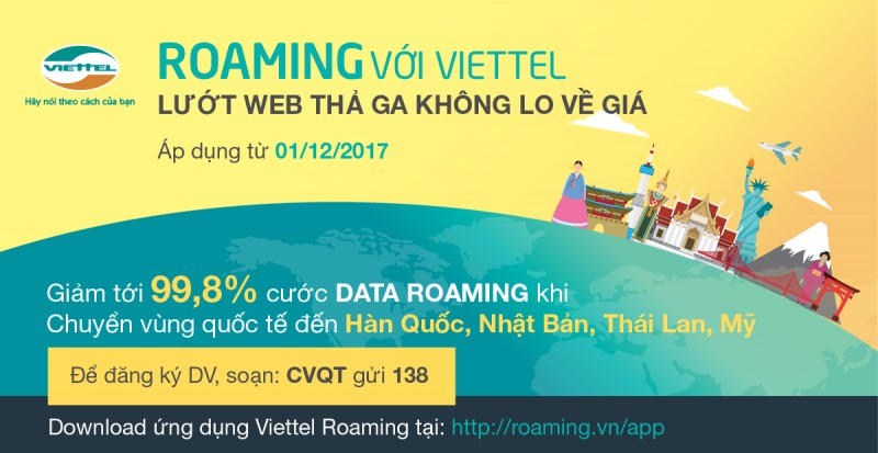 Viettel giảm giá tới 99% cước data roaming tại Mỹ, Nhật Bản, Thái Lan và Hàn Quốc