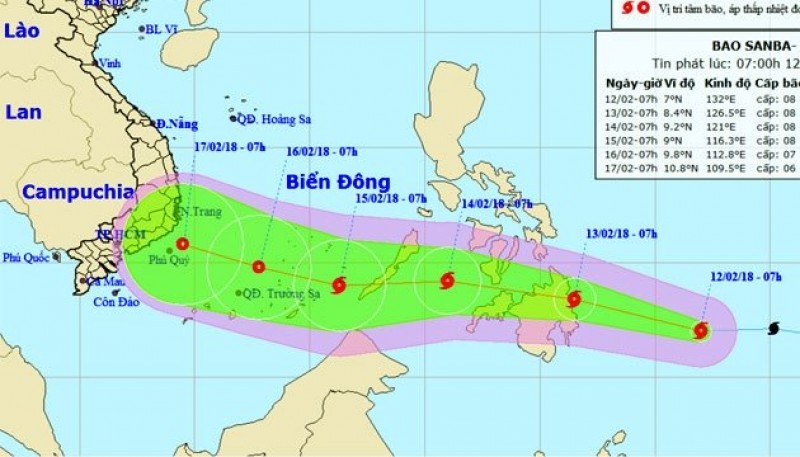 Bão Sanba giật cấp 11 đang tiến nhanh vào Biển Đông