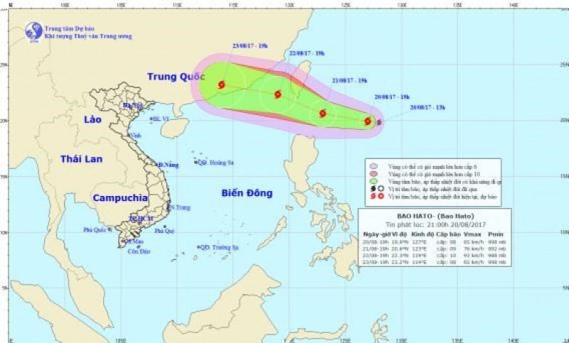 Bão Hato xuất hiện gần biển Đông, phía Đông Bắc đảo Luzon