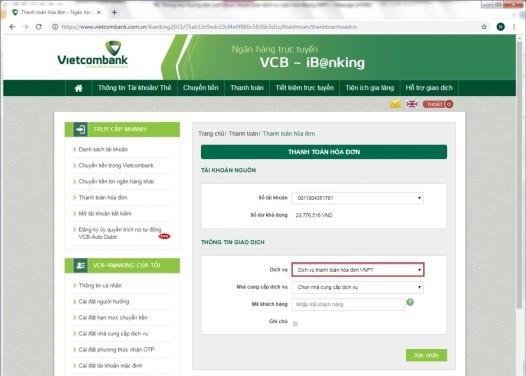 Vietcombank miễn phí thanh toán hóa đơn cước viễn thông VNPT