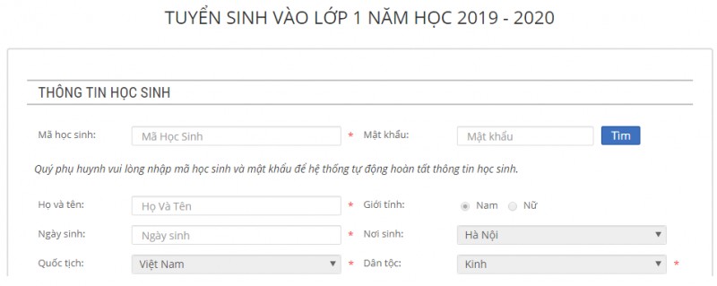 ha noi thu nghiem dang ky tuyen sinh truc tuyen vao cac lop dau cap