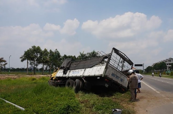 Bị ong chích, tài xế lái xe tải lao xuống mương