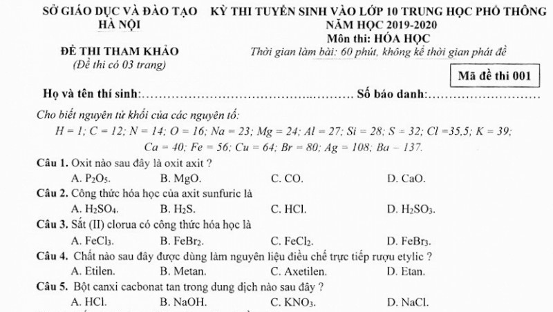 ha noi cong bo de thi tham khao ky thi tuyen sinh vao lop 10 thpt