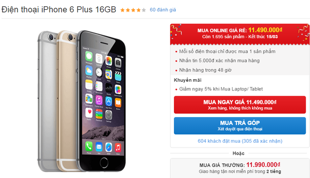 nguoc doi gia iphone 6 plus re hon ca iphone 6 tai viet nam