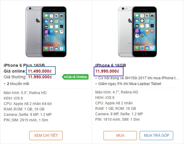 nguoc doi gia iphone 6 plus re hon ca iphone 6 tai viet nam