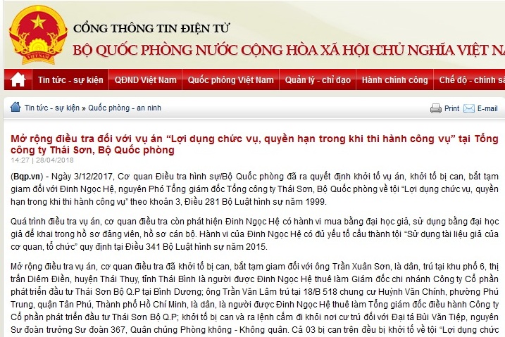 bo quoc phong thong tin chinh thuc ve vu an ut troc