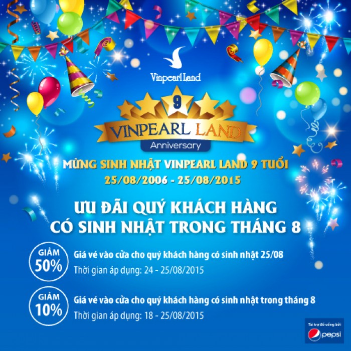 Nhiều ưu đãi nhân dịp mừng sinh nhật Vinpearl Land 9 tuổi